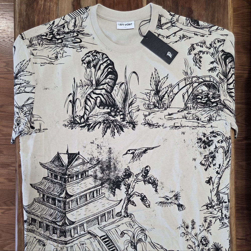 Left Point Men's Beige Graphic Print Shirt